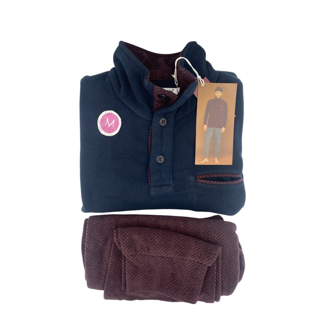 Noidinotte Pigiama Uomo Micropile Serafino a collo alto Blu FC002773PB401