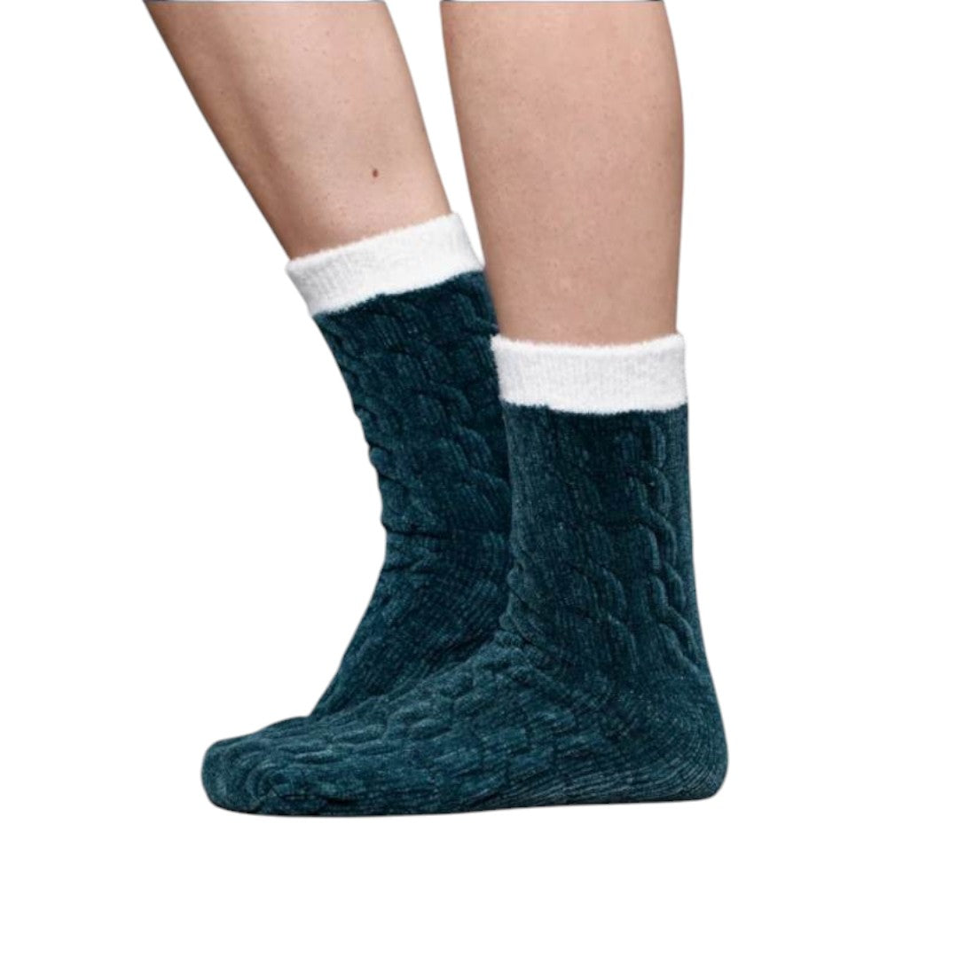 Noidinotte Calzino antiscivolo doppiato con lavorazione a trecce Unisex Verde
