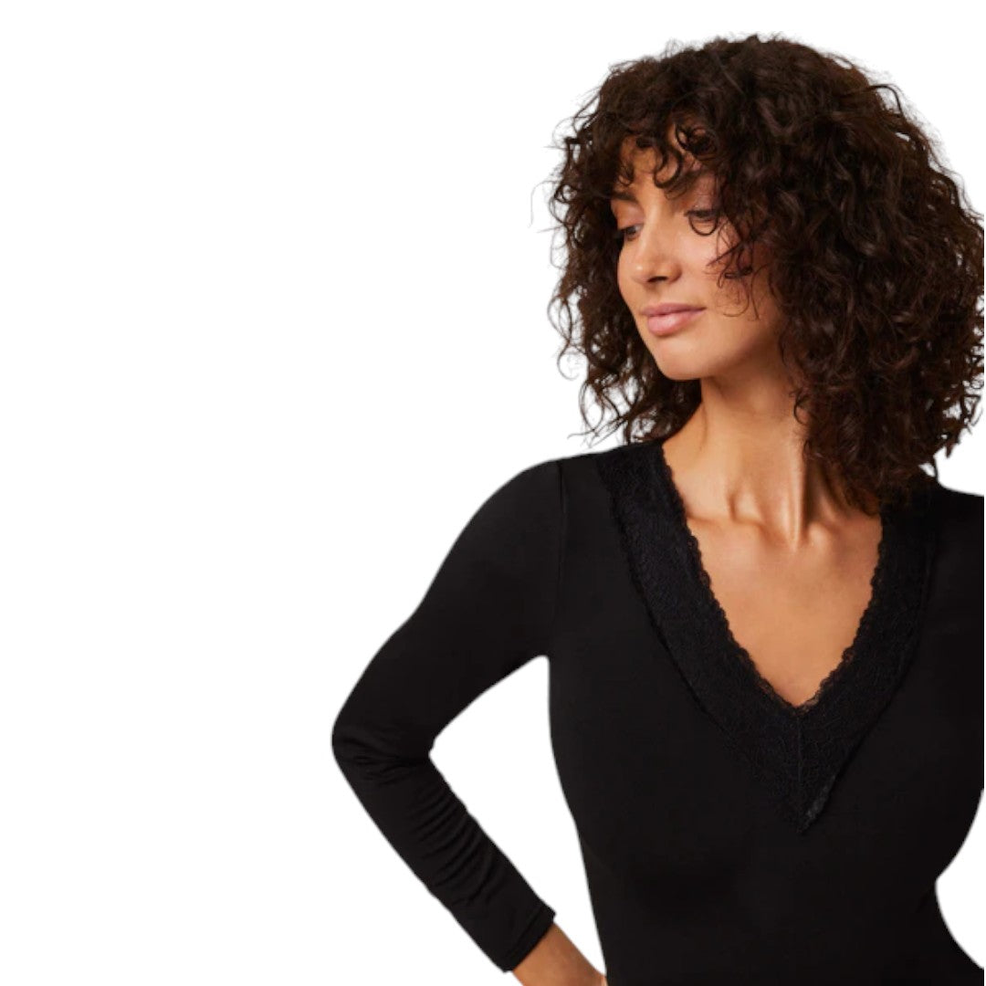 Ysabel Mora Body termico Donna Maniche Lunghe con pizzo