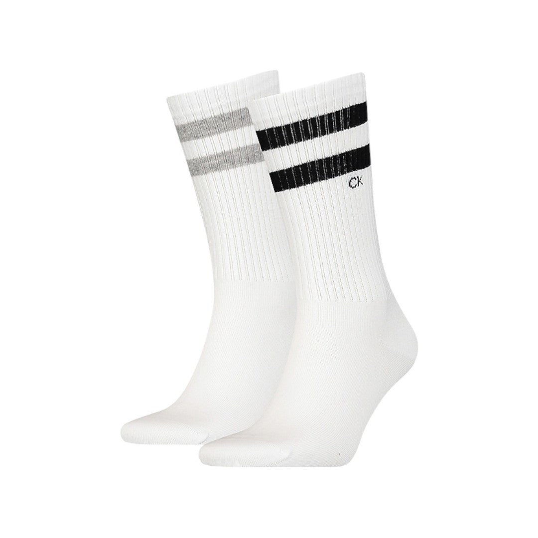 Calvin Klein Uomo 2P Calzini A Metà Polpaccio A Righe Bianco 701218711 004 039