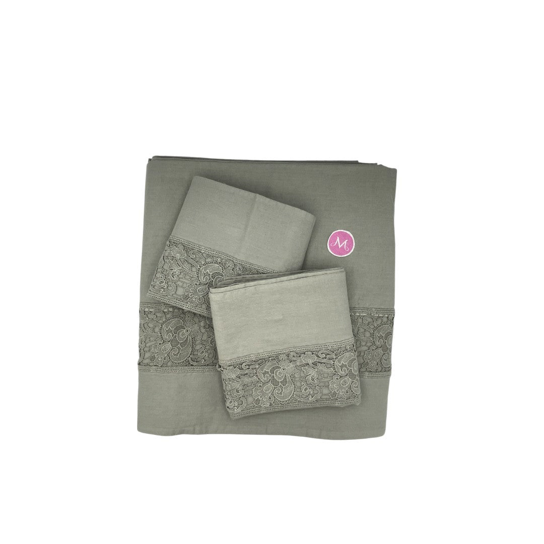 Biancoperla completo lenzuola matrimoniali tinto in filo Marrakech Grigio Perla