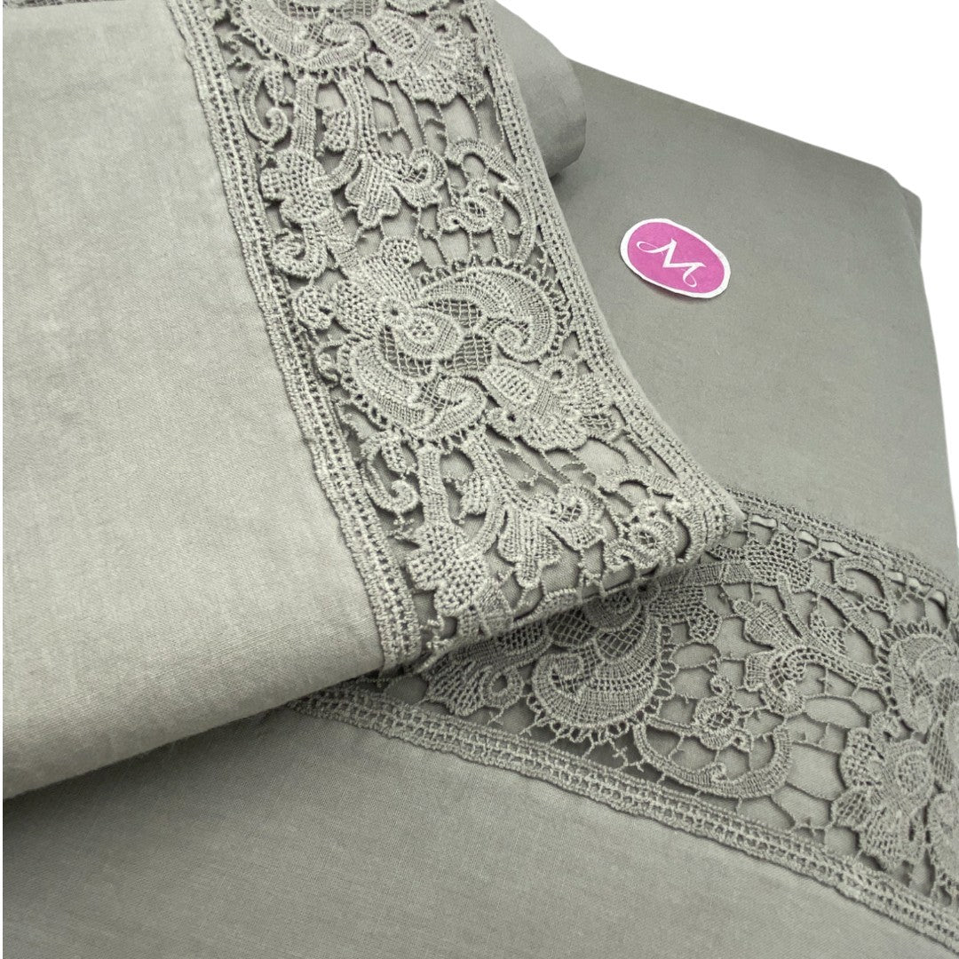 Biancoperla completo lenzuola matrimoniali tinto in filo Marrakech Grigio Perla