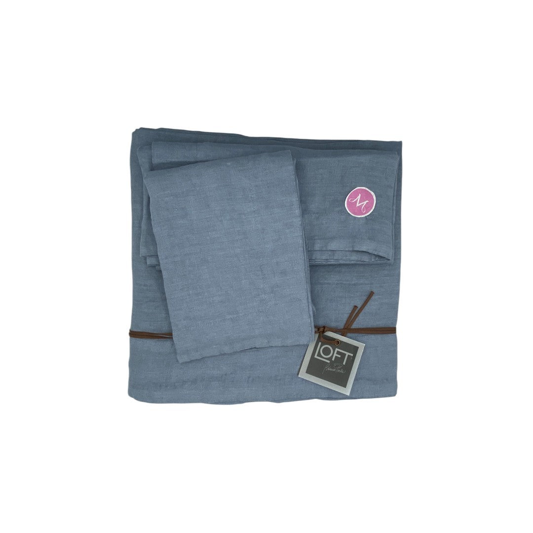 Biancoperla completo lenzuola matrimoniali puro lino tinto in capo Luxury Cielo