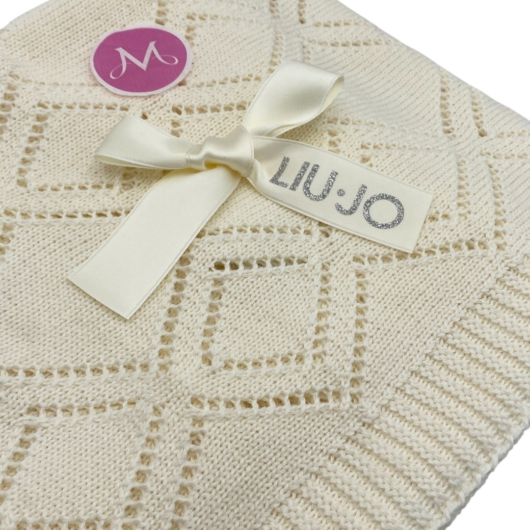 Liu Jo Baby Copertina Carrozzina in Lana Merinos Quadrucci Avorio BL242B 00067