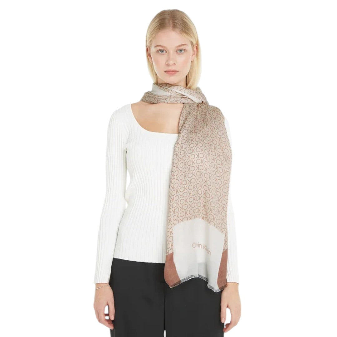 Calvin Klein Scialle Donna Logato CK Modal e Viscosa cipria - K60K610228 VFM