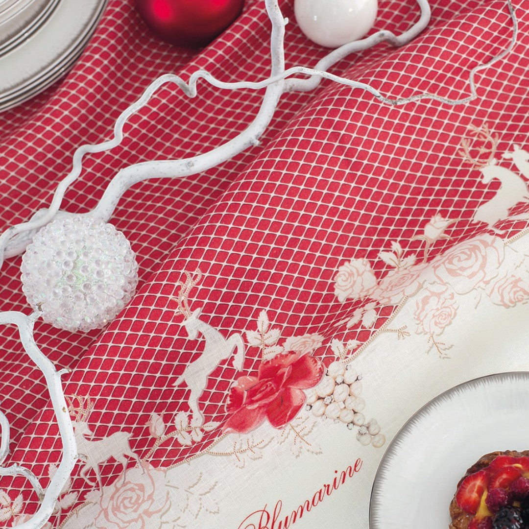 Blumarine Tovaglia Preziosa logo Blumarine ricamato puro lino rosso 61321 09