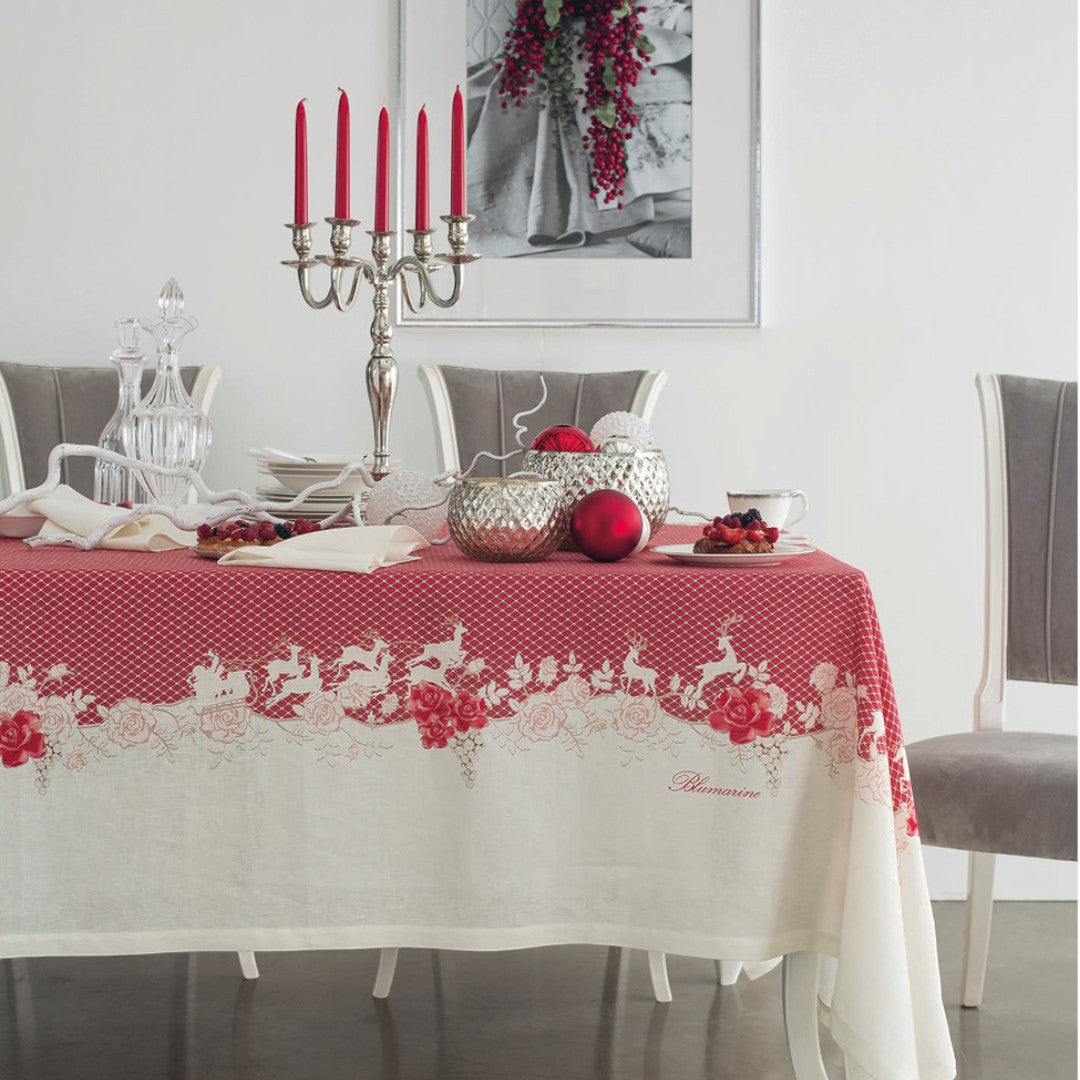 Blumarine Tovaglia Preziosa logo Blumarine ricamato puro lino rosso 61321 09