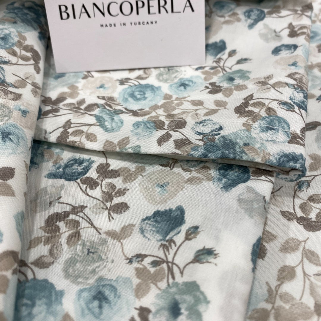 Biancoperla Parure Copripiumino Cotone Percalle Stampato Palawan Azzurro