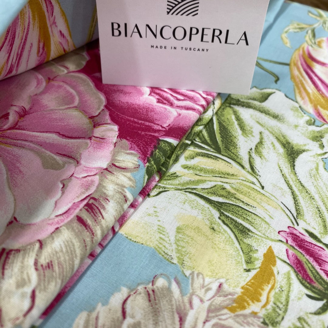 Biancoperla Parure Copripiumino Cotone Percalle Stampato Vivaldi azzurro