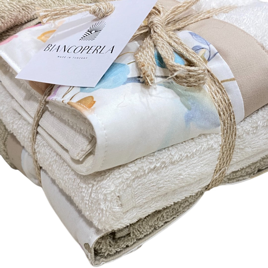 Biancoperla Set spugna 4 pezzi 2 Viso + 2 Ospite Sabbia-Bianco