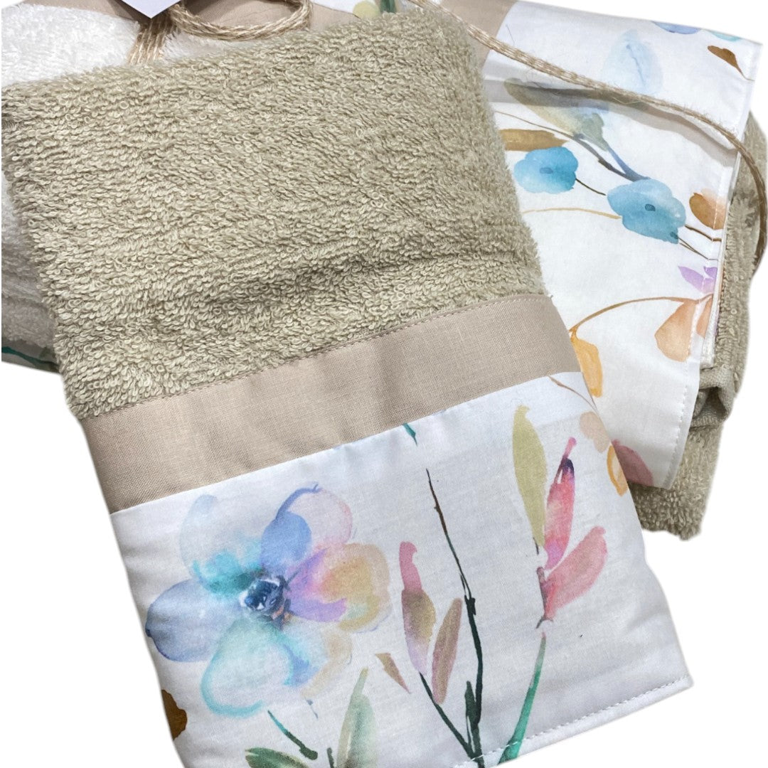 Biancoperla Set spugna 4 pezzi 2 Viso + 2 Ospite Sabbia-Bianco