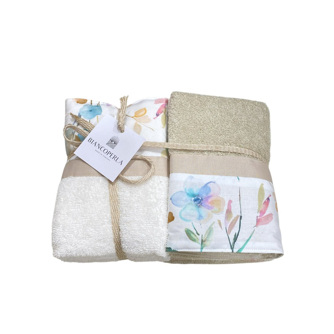 Biancoperla Set spugna 4 pezzi 2 Viso + 2 Ospite Sabbia-Bianco