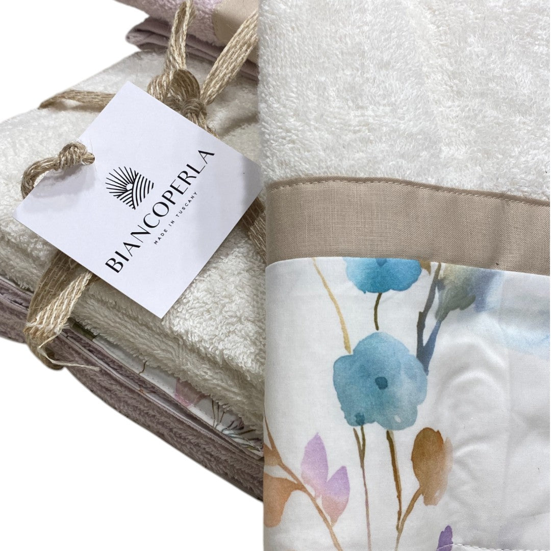 Biancoperla Set spugna 4 pezzi 2 Viso + 2 Ospite Rosa - Bianco