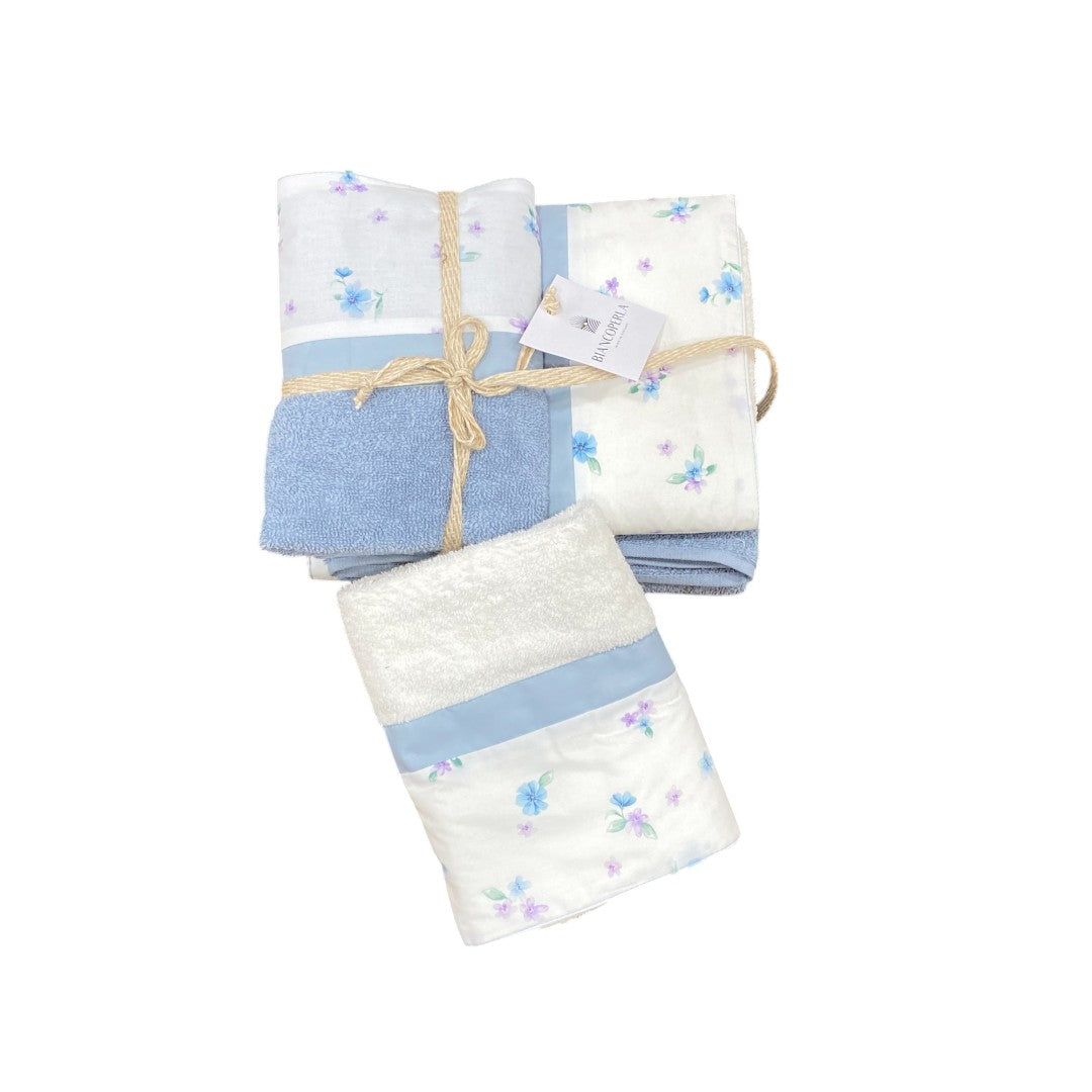 Biancoperla Set spugna 4 pezzi 2 Viso + 2 Ospite Turchese - Bianco