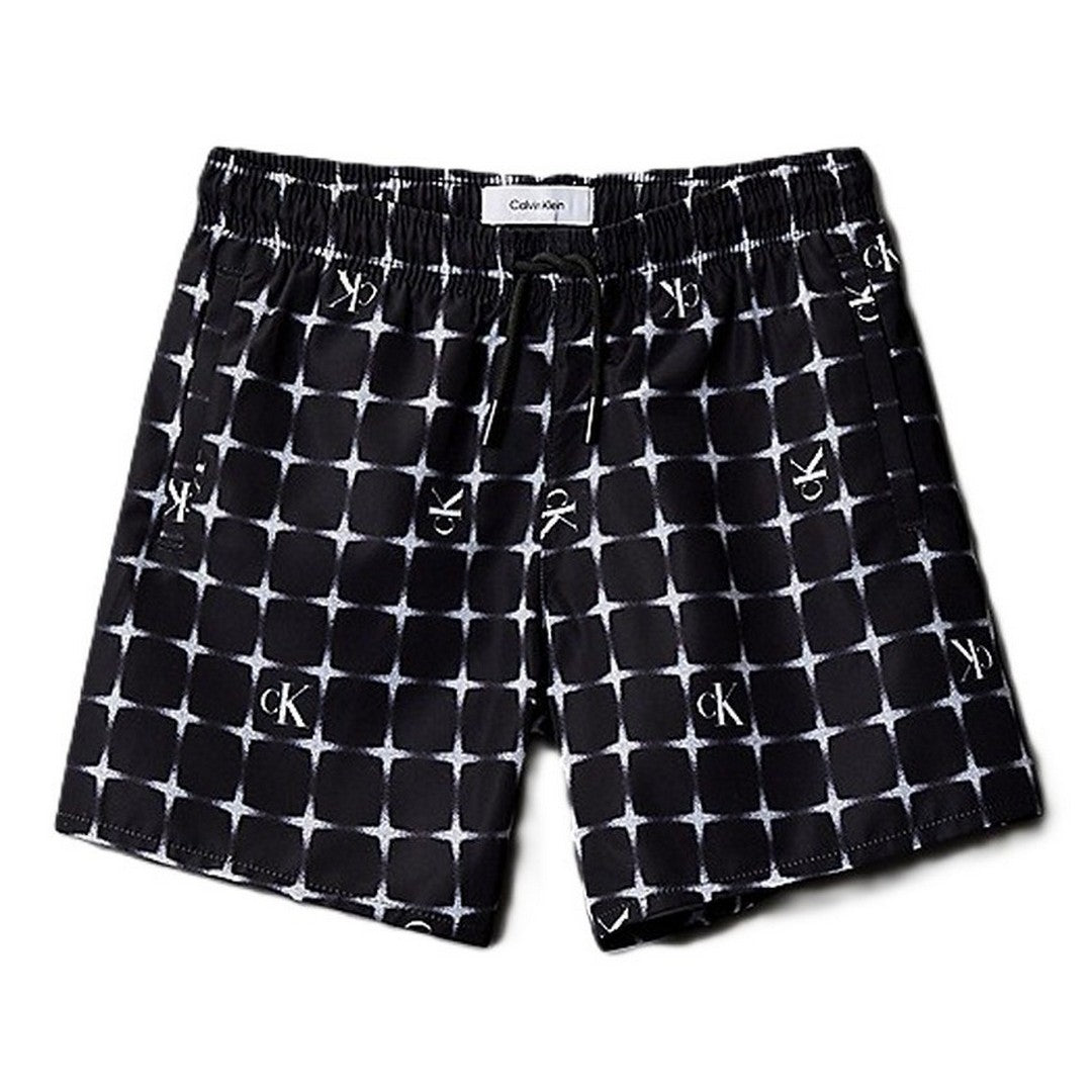 Calvin Klein Pantaloncino Mare Bambino Diffused Logo Grid Black Aop - KV0KV00062