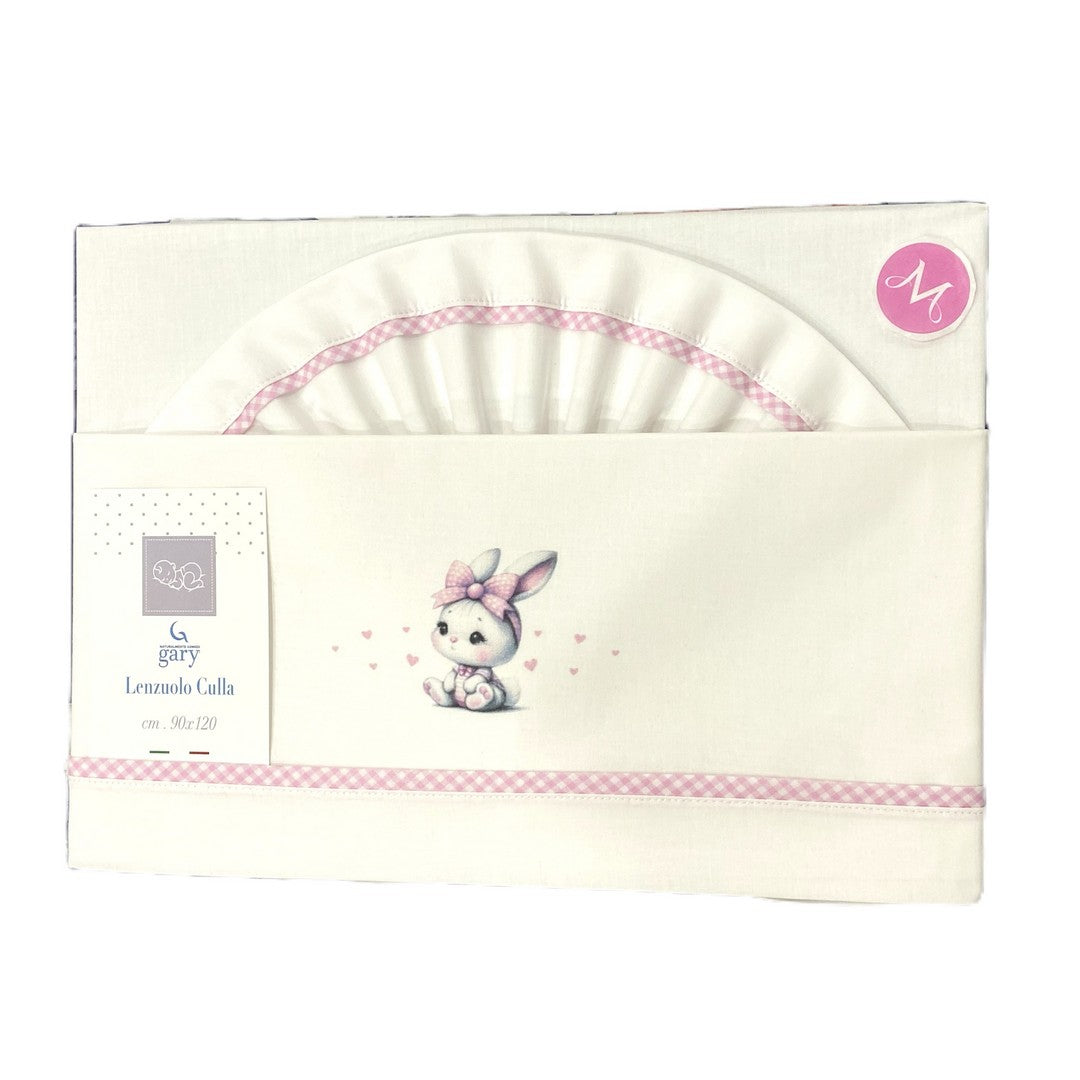 Gary Lenzuolino Neonato 100%cotone tinta unita stampa coniglietto glicine 90x120