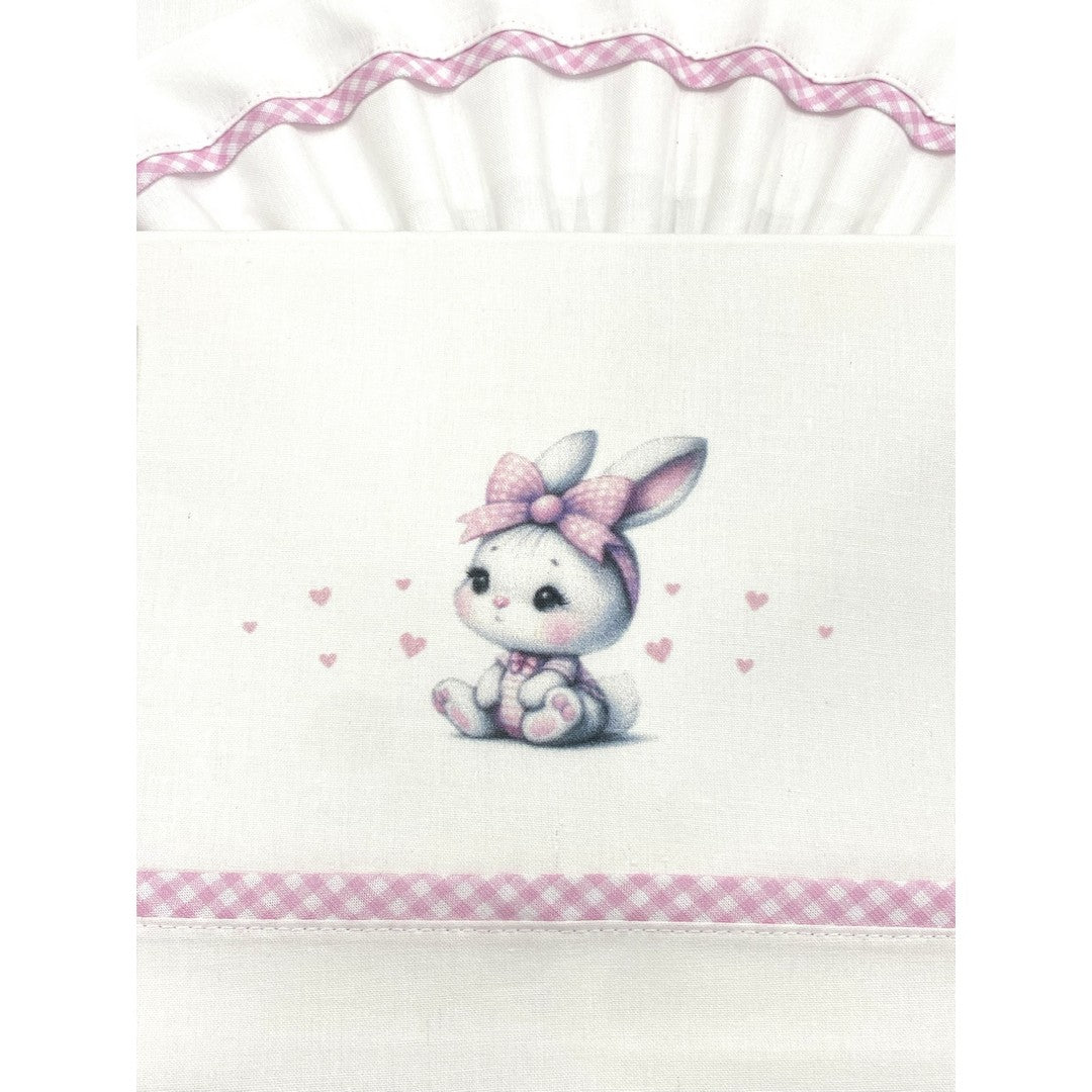 Gary Lenzuolino Neonato 100%cotone tinta unita stampa coniglietto glicine 90x120