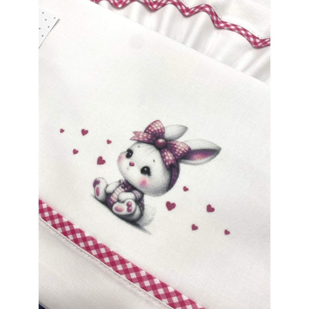 Gary Lenzuolino Neonato 100%cotone tinta unita stampa coniglietto amarena115x175