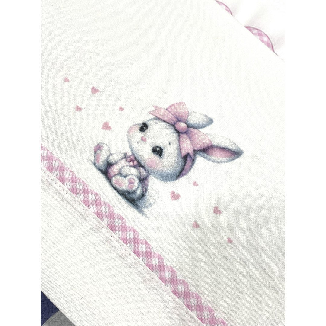 Gary Lenzuolino Neonato 100%cotone tinta unita stampa coniglietto glicine115x175