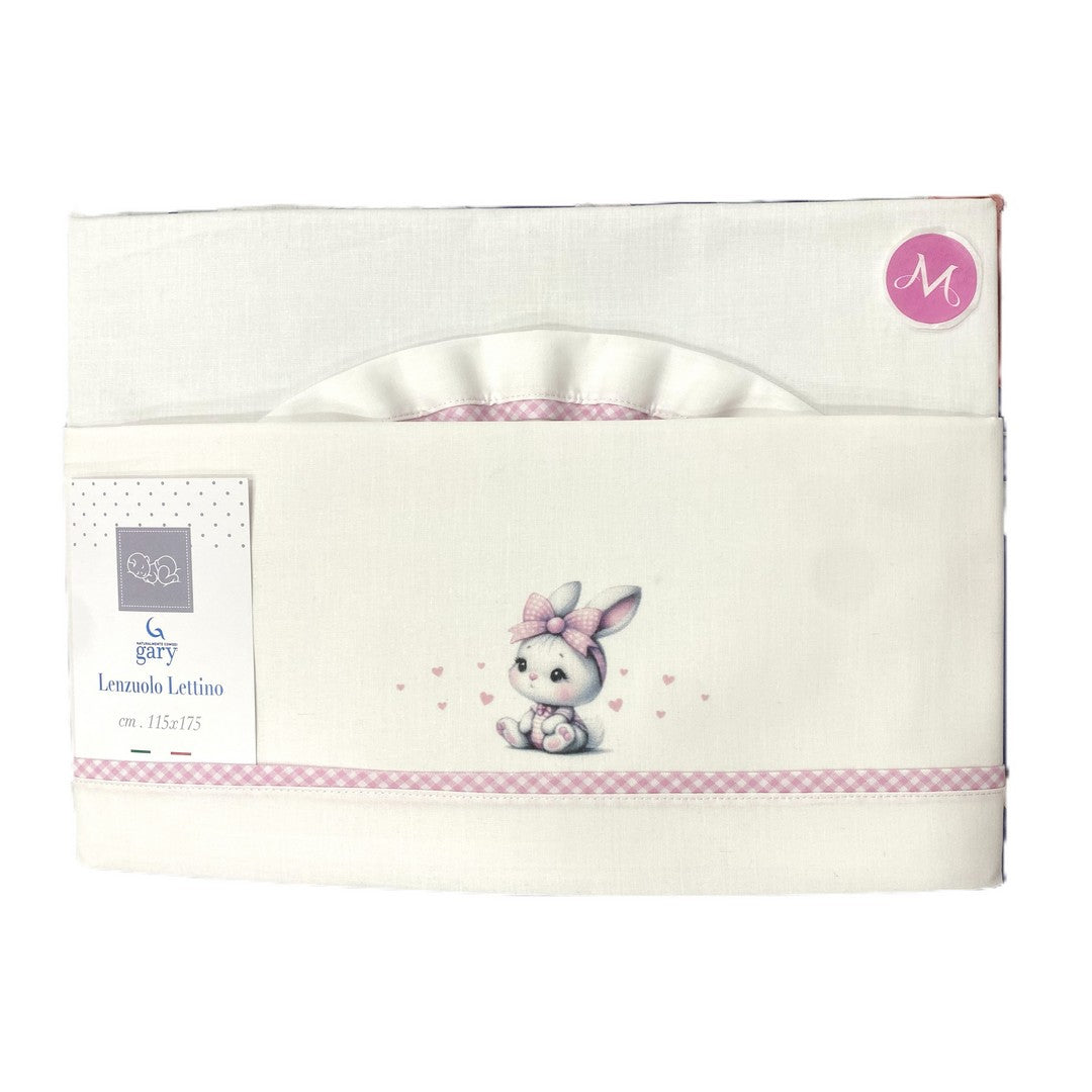 Gary Lenzuolino Neonato 100%cotone tinta unita stampa coniglietto glicine115x175