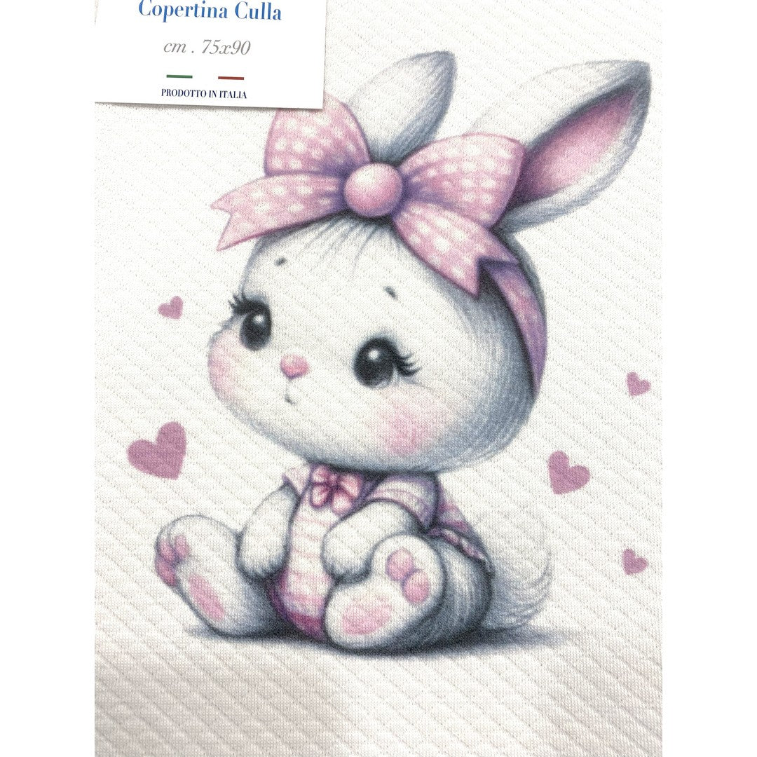Gary Copertina Neonato 100% cotone tinta unita stampa coniglietto glicine 75x90