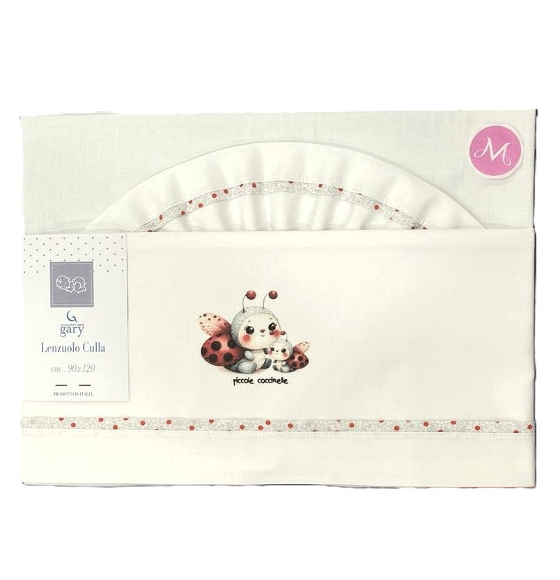 Gary Lenzuolino Neonato 100% cotone tinta unita stampa coccinelle rosso 90x120