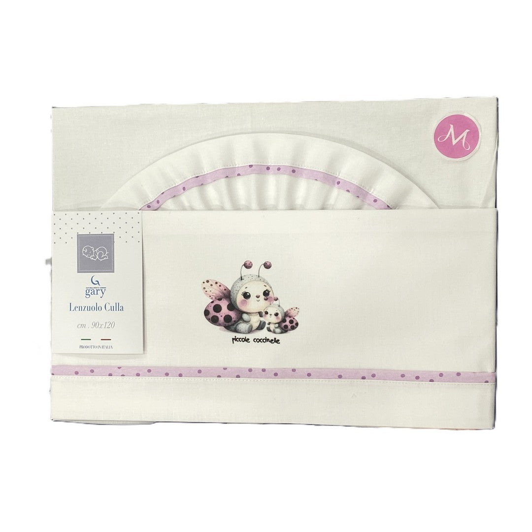 Gary Lenzuolino Neonato 100% cotone tinta unita con stampa coccinelle 90x120
