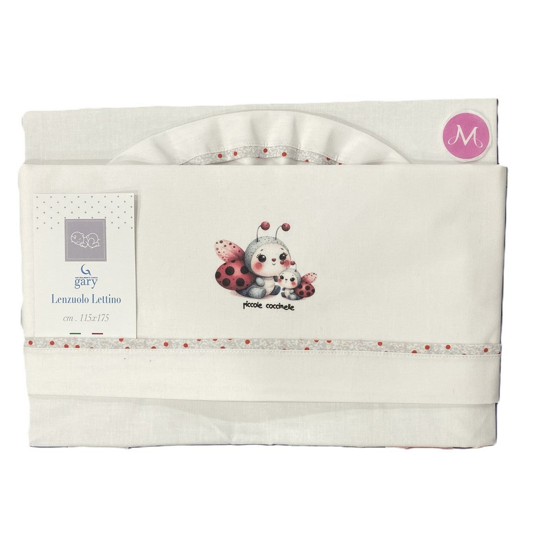 Gary Lenzuolino Neonato 100% cotone tinta unita stampa coccinelle rosso 115x175