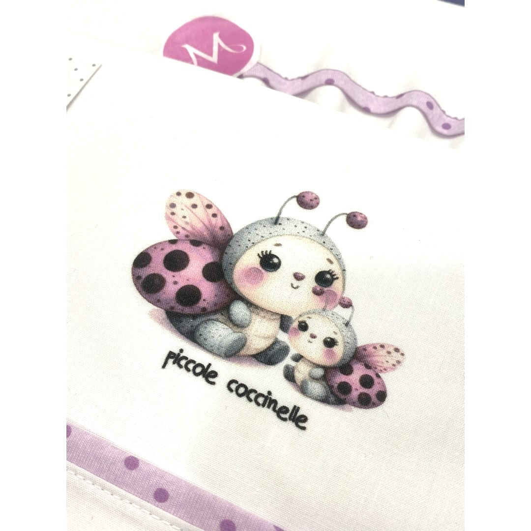 Gary Lenzuolino Neonato 100%cotone tinta unita stampa coccinelle violetto115x175