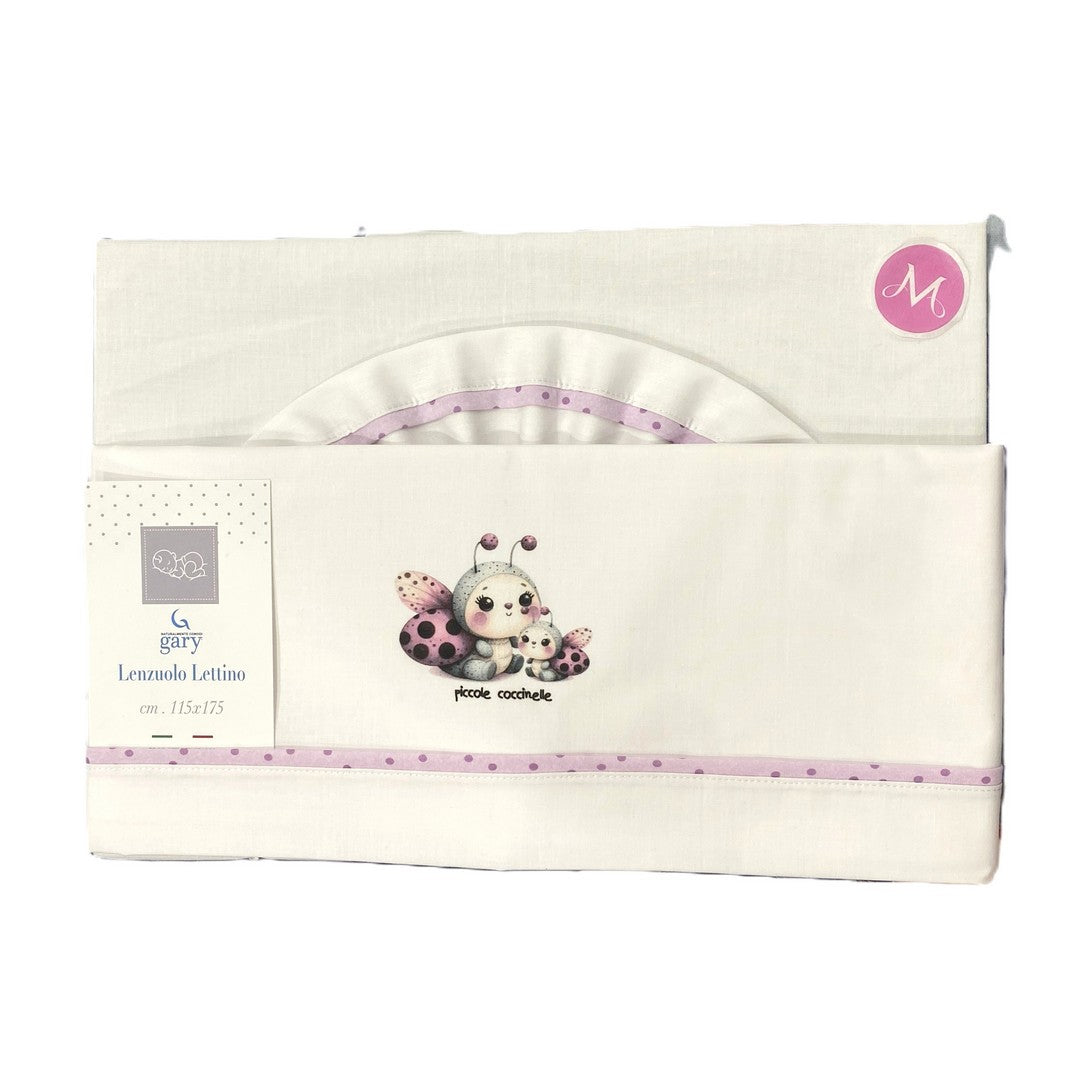 Gary Lenzuolino Neonato 100%cotone tinta unita stampa coccinelle violetto115x175
