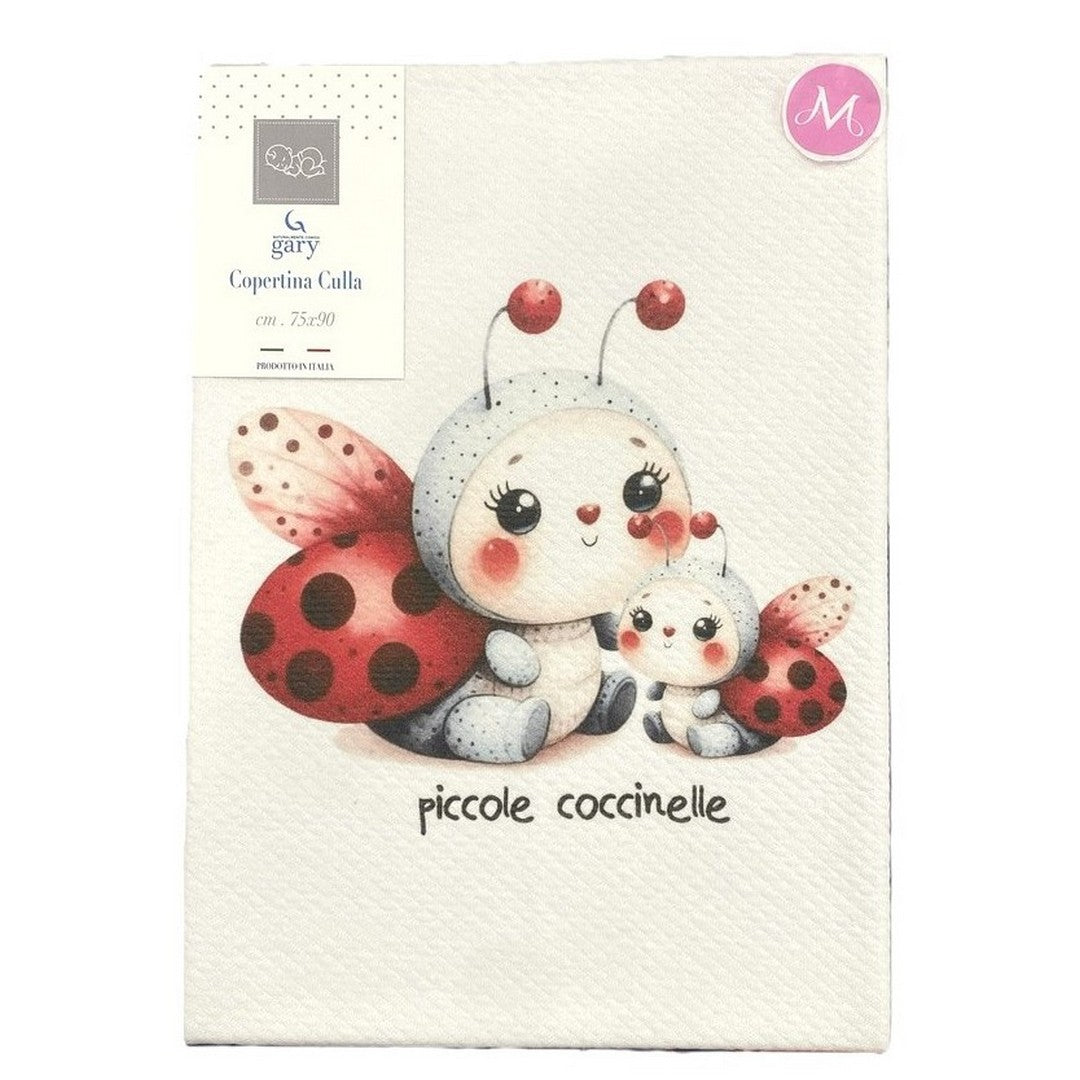Gary Copertina Neonato 100% cotone tinta unita stampa coccinelle rosso 75x90