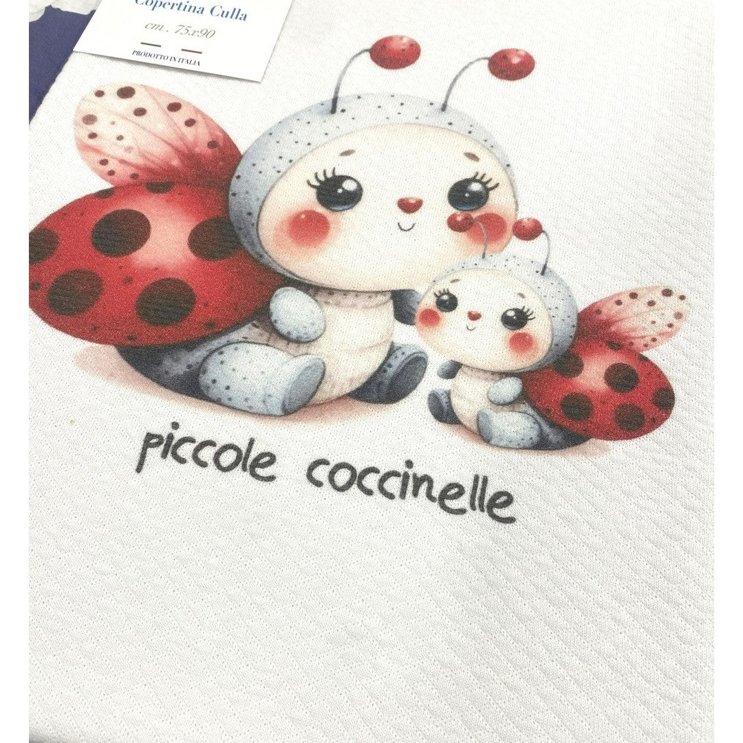 Gary Copertina Neonato 100% cotone tinta unita stampa coccinelle rosso 75x90