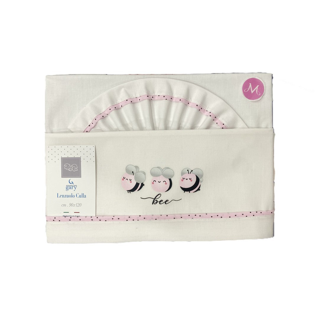 Gary Lenzuolino Neonato 100% cotone tinta unita con stampa apine rosa 90x120