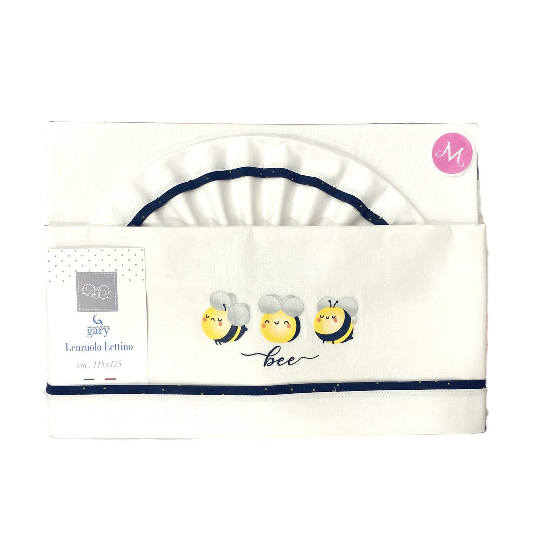 Gary Lenzuolino Neonato 100% cotone tinta unita stampa apine blu 115x175