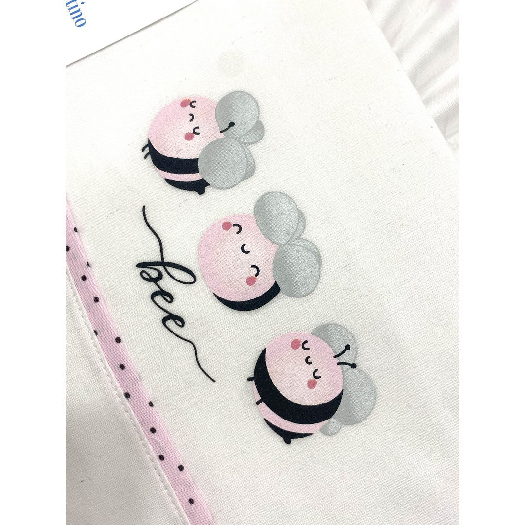 Gary Lenzuolino Neonato 100% cotone tinta unita stampa apine rosa 115x175