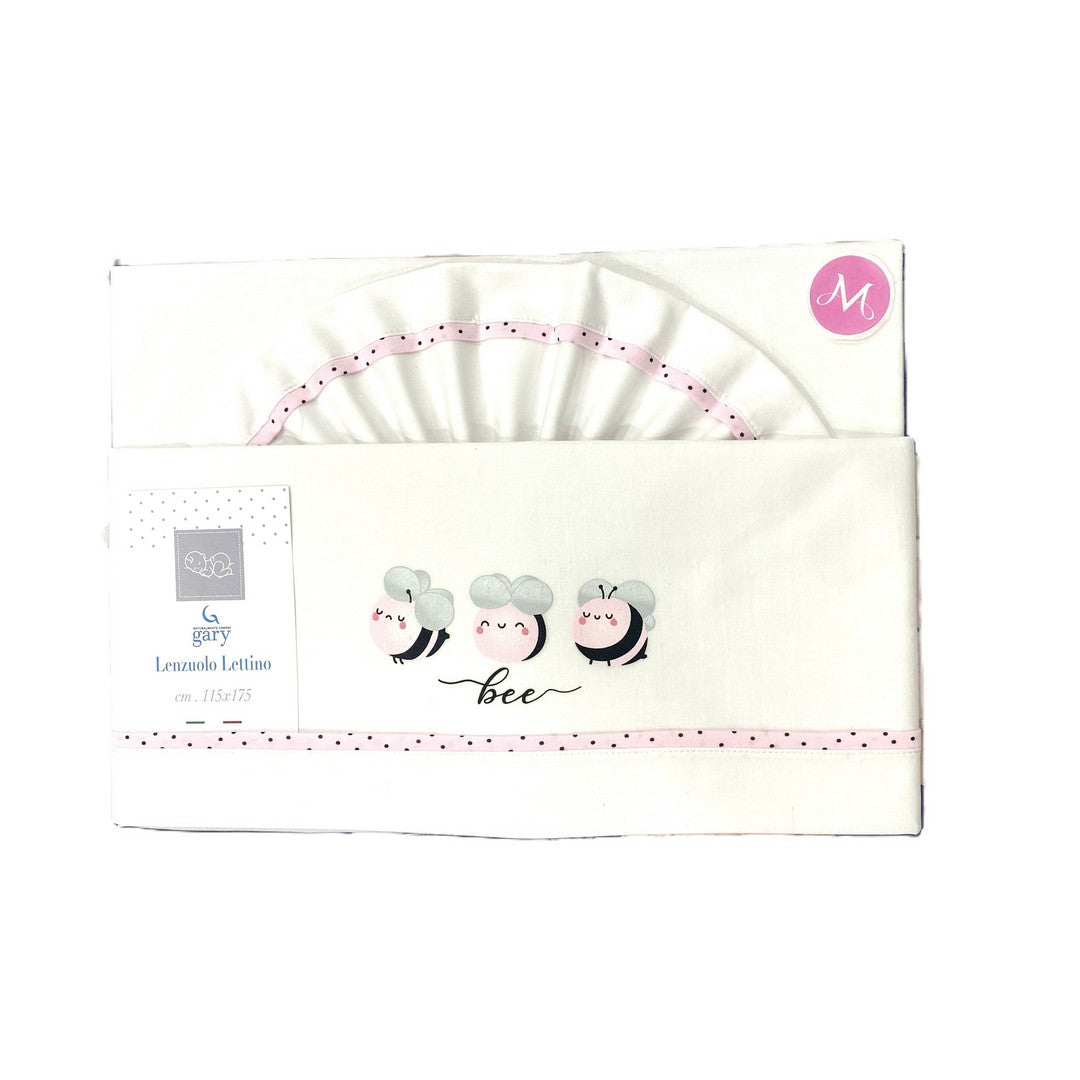 Gary Lenzuolino Neonato 100% cotone tinta unita stampa apine rosa 115x175