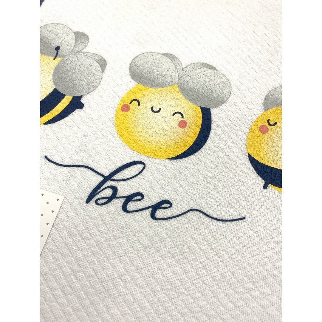 Gary Copertina Neonato 100% cotone tinta unita con stampa apine blu 75x90