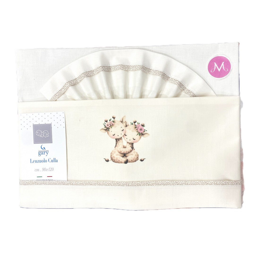 Gary Lenzuolino Neonato 100% cotone tinta unita stampa giraffe latte 90x120