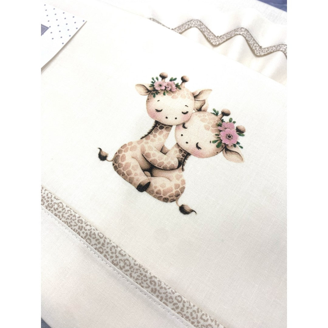 Gary Lenzuolino Neonato 100% cotone tinta unita stampa giraffe latte 115x175