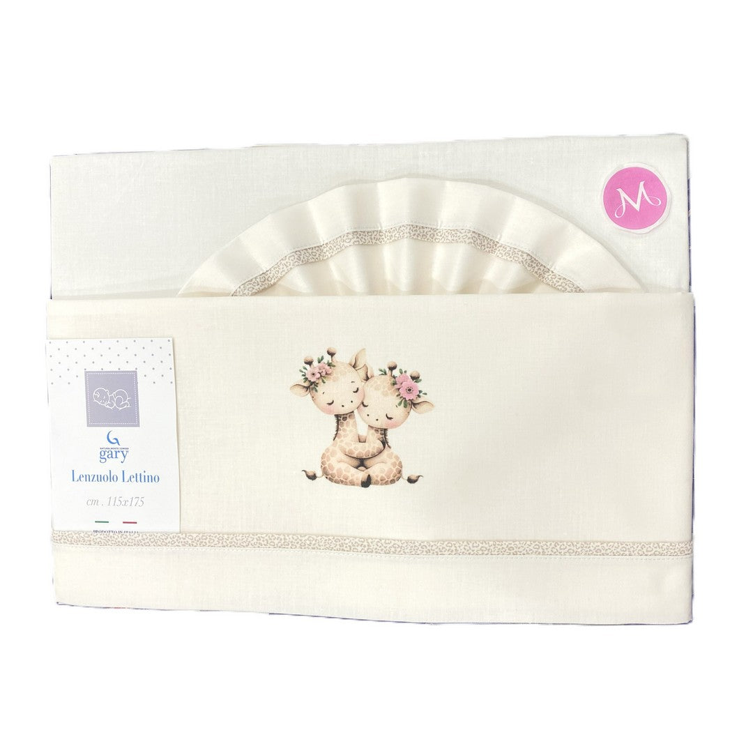 Gary Lenzuolino Neonato 100% cotone tinta unita stampa giraffe latte 115x175