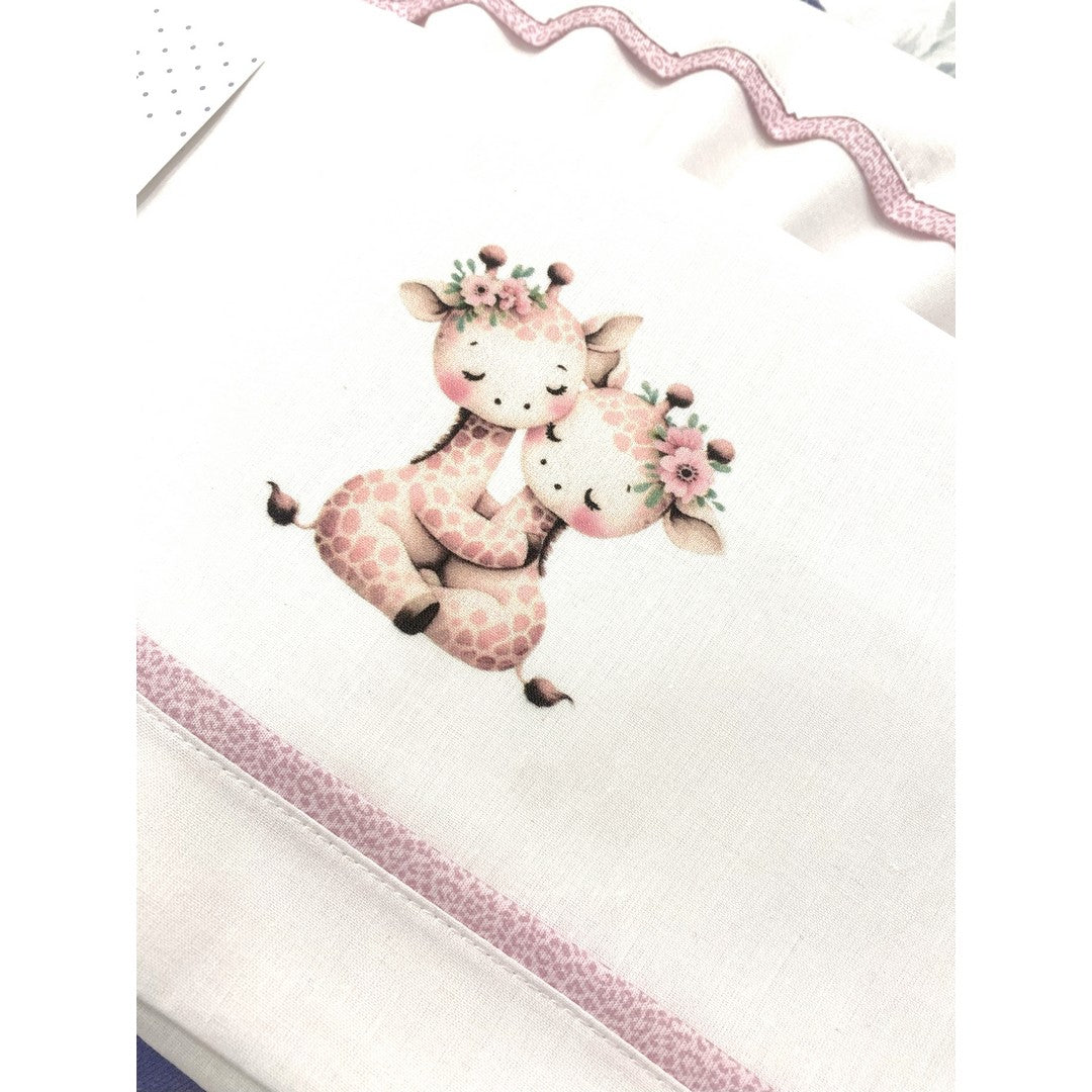 Gary Lenzuolino Neonato 100% cotone tinta unita stampa giraffe rosa 115x175