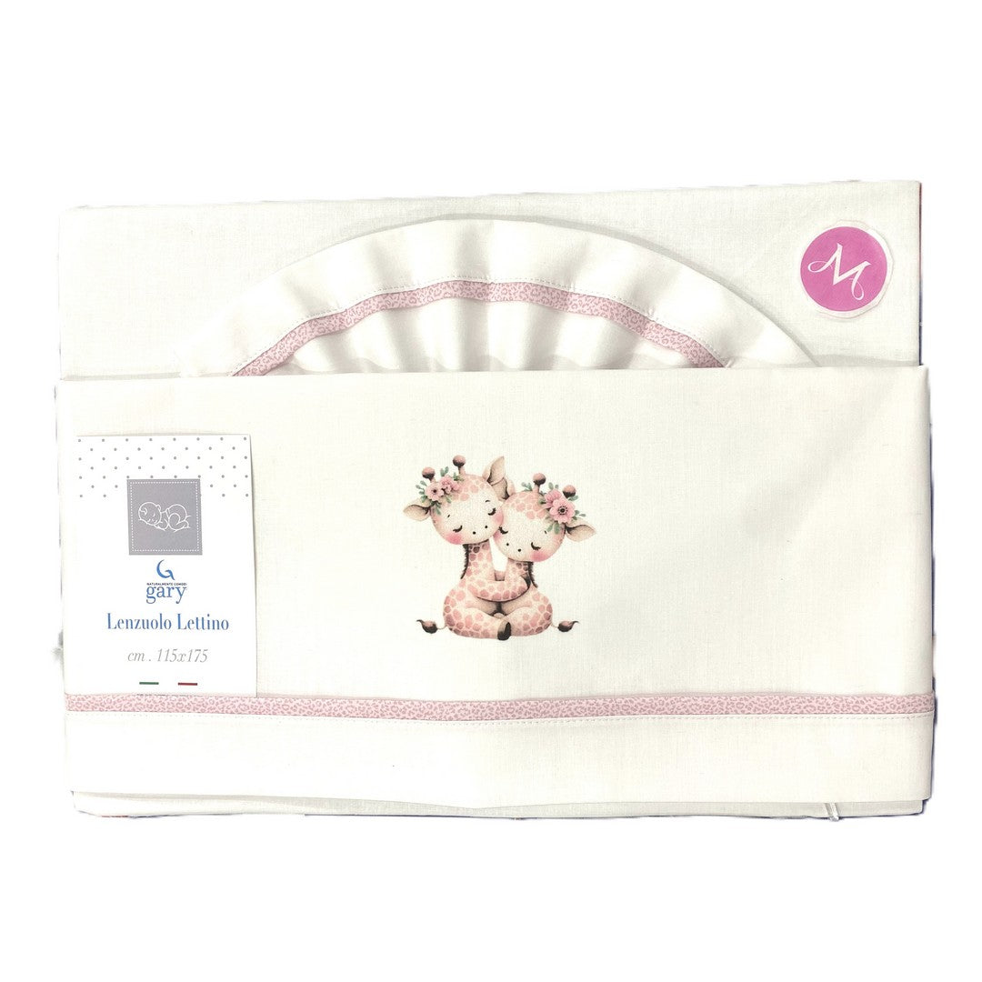 Gary Lenzuolino Neonato 100% cotone tinta unita stampa giraffe rosa 115x175