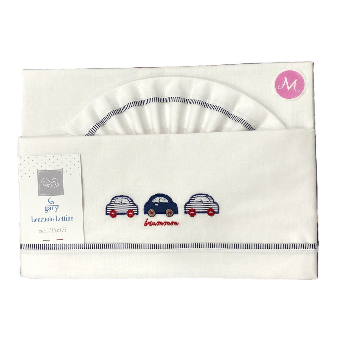 Gary Lenzuolino Neonato 100% cotone tinta unita ricamo macchinine blu 115x175