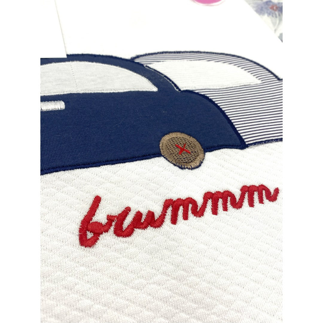 Gary Copertina Neonato 100% cotone tinta unita ricamo macchinine blu 75x90