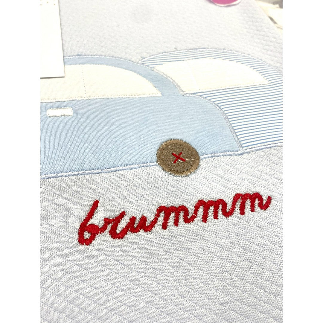 Gary Copertina Neonato 100% cotone tinta unita ricamo macchinine celeste 75x90