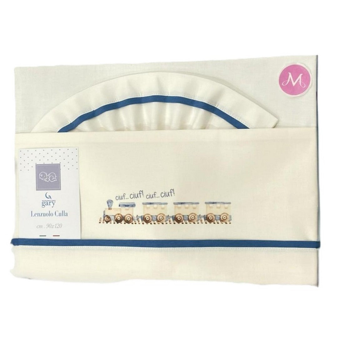 Gary Lenzuolino culla Neonato 100% cotone stampa trenino acciaio 90x120