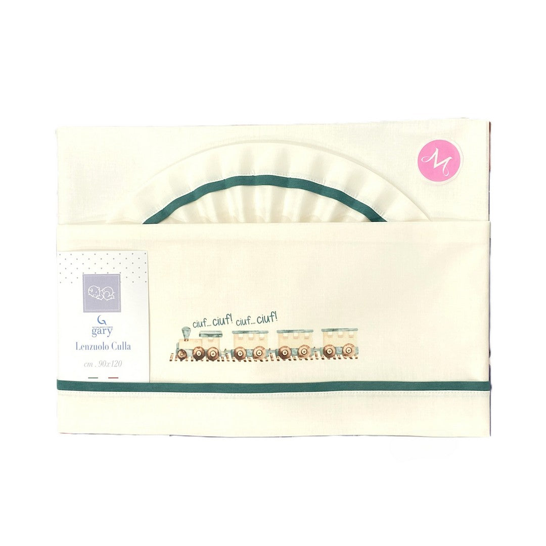 Gary Lenzuolino Neonato 100% cotone tinta unita stampa trenino verde 90x120