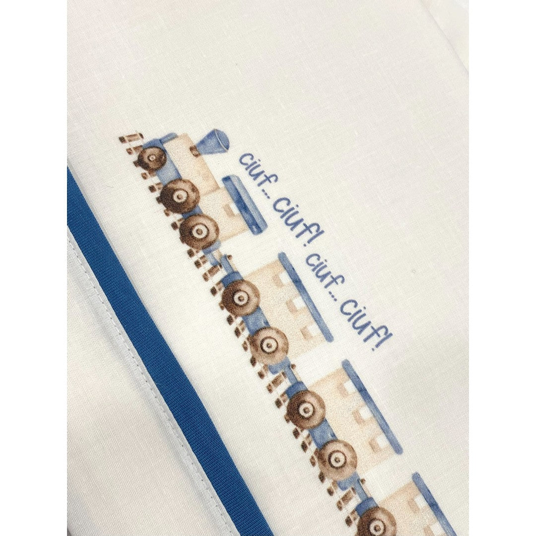 Gary Lenzuolino Neonato 100% cotone tinta unita stampa trenino acciaio 115x175