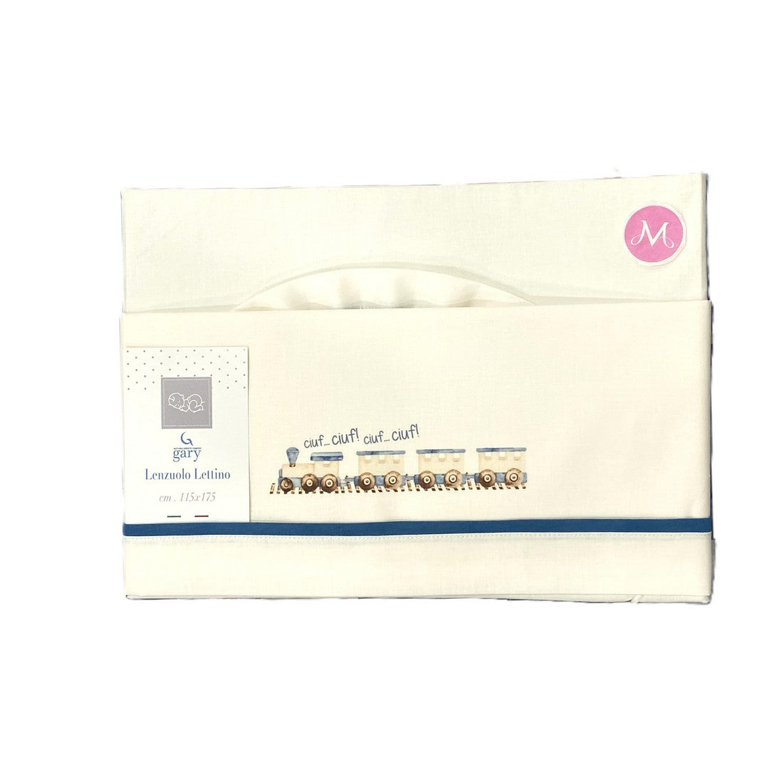 Gary Lenzuolino Neonato 100% cotone tinta unita stampa trenino acciaio 115x175