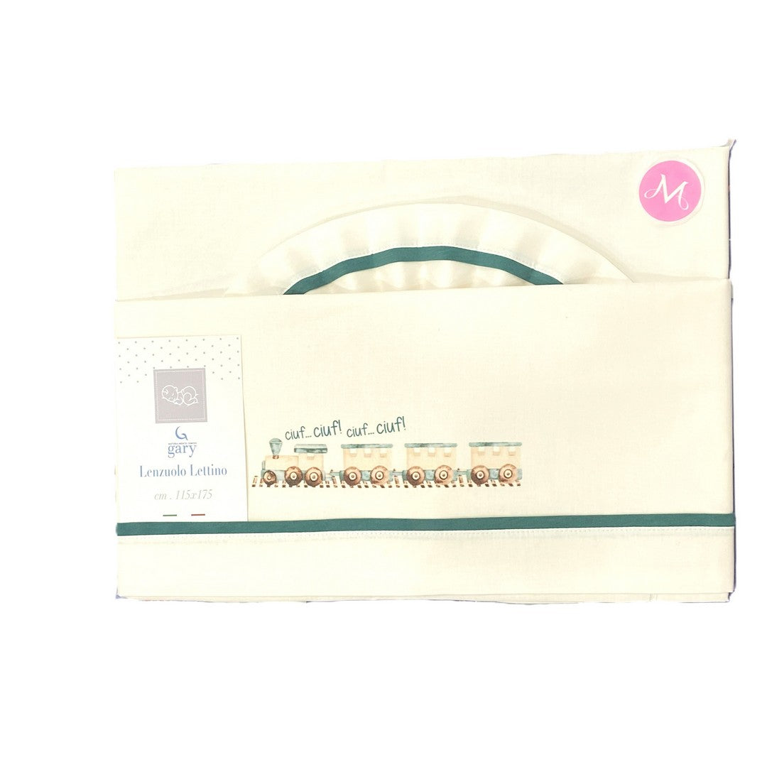 Gary Lenzuolino Neonato 100% cotone tinta unita stampa trenino verde 115x175